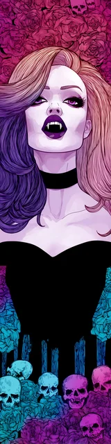 Free vampire bookmark featuring a lady vampire showing fangs